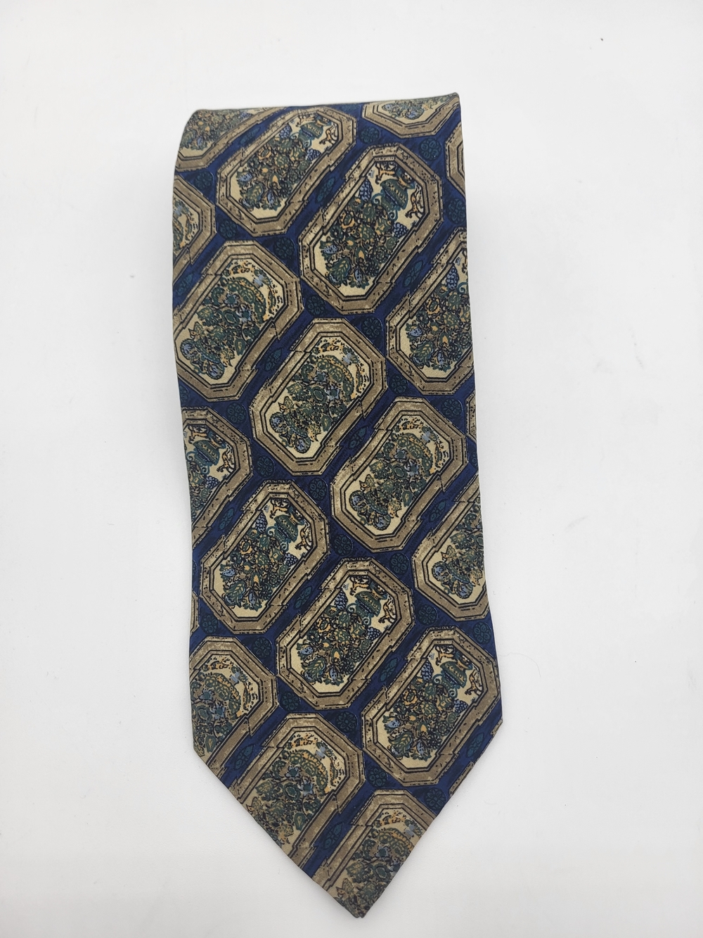 Valentino Navy and Beige Octagonal Medallion Silk Tie
